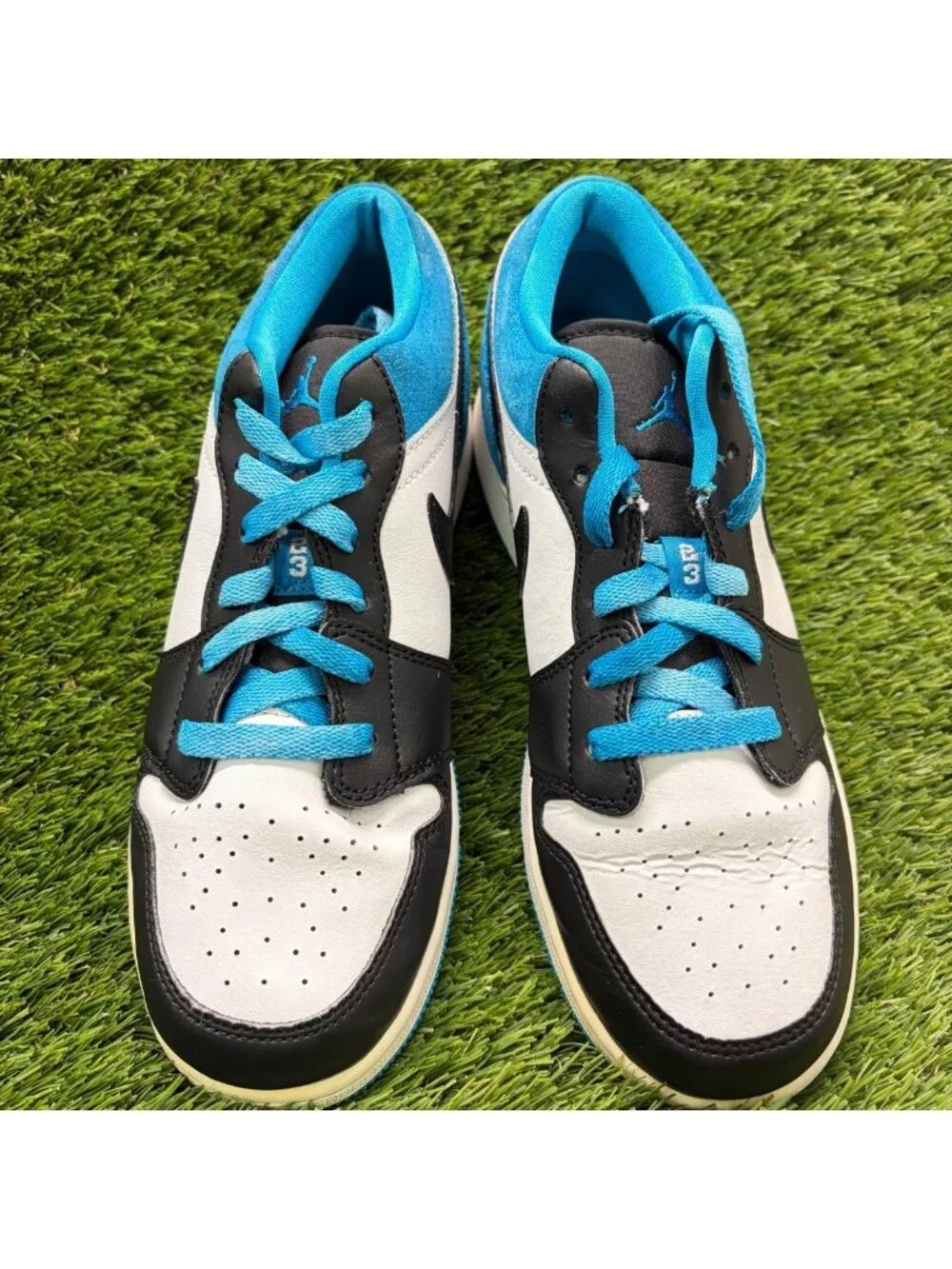 Nike Air Jordan 1 Low SE Boys Size 6.5Y White Blue Black Athletic Shoes Sneakers
